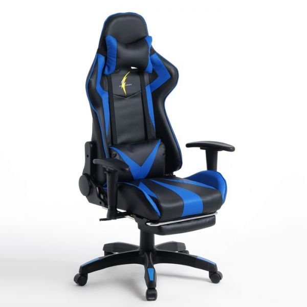 Кресло игровое SL™ CYBERSPACE YS-919 черно-синее, с подставкой для ног