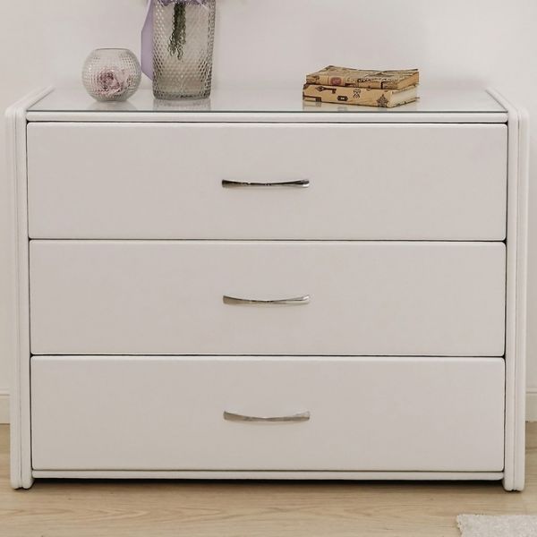 Комод «Алеро», 3 ящика, 1010 ? 375 ? 765 мм, экокожа, стекло, цвет взбитые сливки