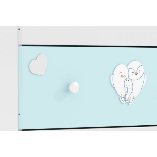 Комод Лилу, Птички, 820x460x816, Белый/Голубая эмаль