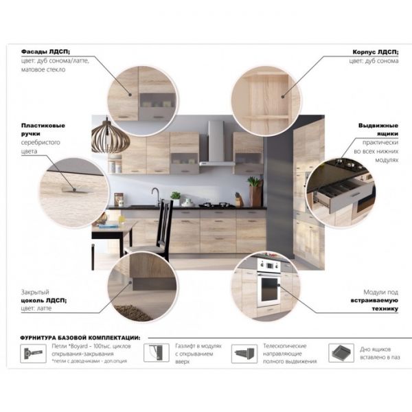 Кухня «Николь» со столешницей, размер 1.8 м, материал ЛДСП, цвет сонома / латте
