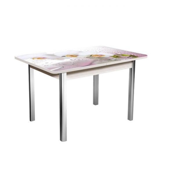 Стол раздвижной «Победа», 1200(1550) ? 800 ? 750 мм, хром, цвет белёный дуб / клетка 2