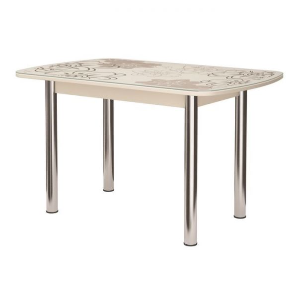 Стол овальный "Бостон-2" Ваниль, 1100х700 мм, стекло фотопечать, опоры Брифинг, хром