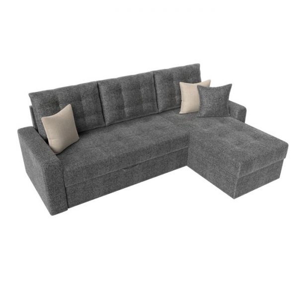 Угловой диван «Ливерпуль», механизм дельфин, рогожка, правый угол, цвет серый