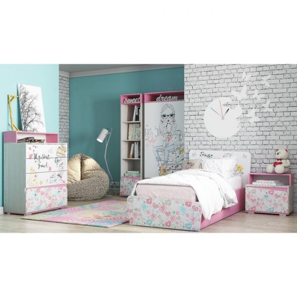 Комод для детской Алиса 1170х900х420 Белый/корпус Ясень Анкор Белый/ Розовый