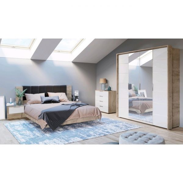 Шкаф «Джулия», 5-ти дверный с 1 зеркалом, 2232 ? 560 ? 2058 мм, крафт серый / белый глянец