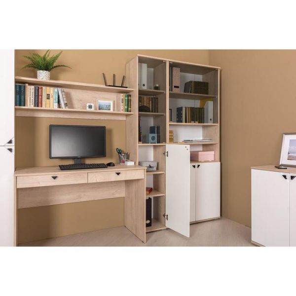 Пенал со стеклом Бостон 13.155, 386х351х1944, Дуб элегантный/Милк рекамо софт