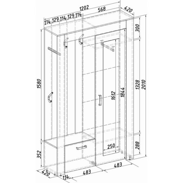 Прихожая Франк 1202х330х2000 крафт/ясень белый