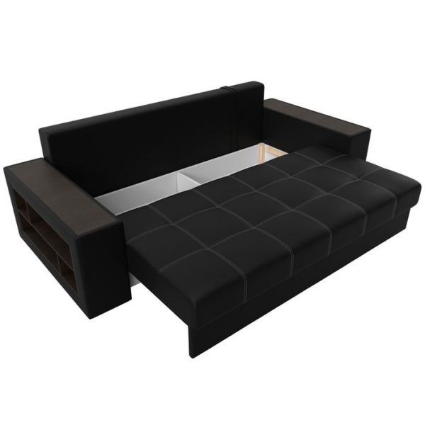 Диван прямой «Дубай», механизм еврокнижка, цвет серая рогожка / чёрная экокожа