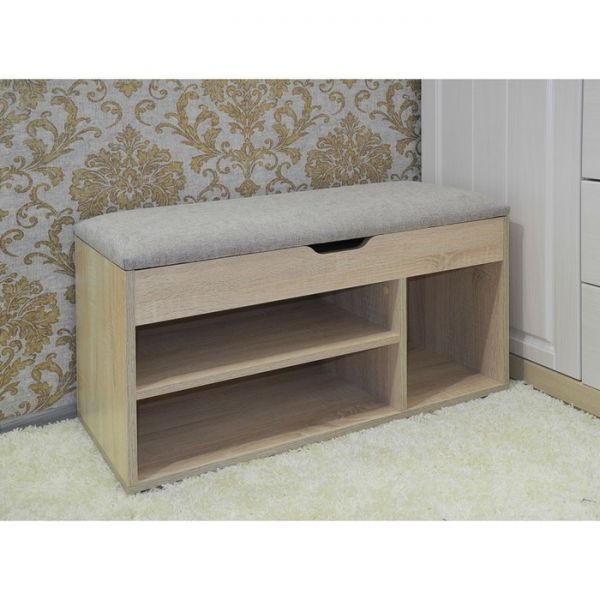 Обувница с откидным верхом 808х355х485, Дуб сонома/ткань старк крем