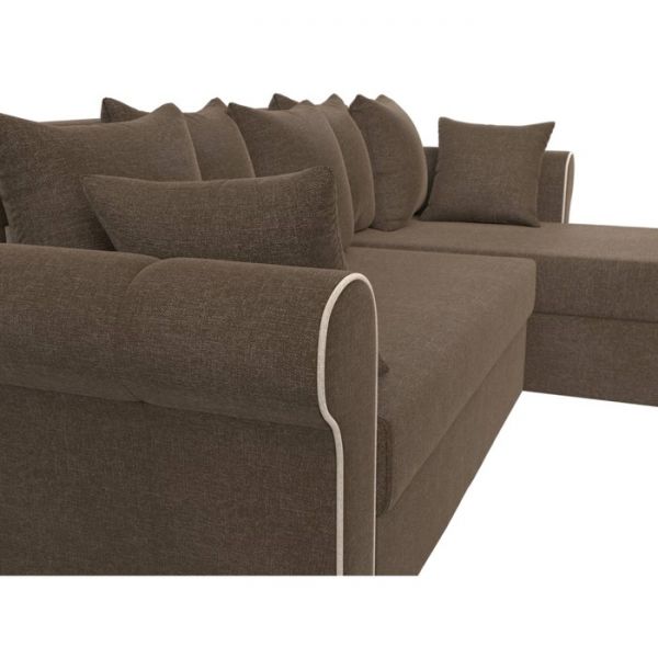 Угловой диван «Рейн», механизм еврокнижка, угол правый, рогожка, коричневый / кант бежевый