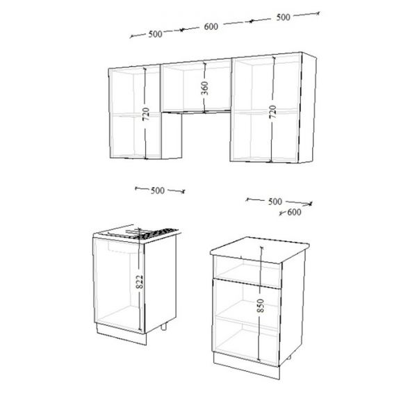 Кухонный гарнитур Лофт 13, 1600х600 мм, Дуб бунратти/Бетон темный