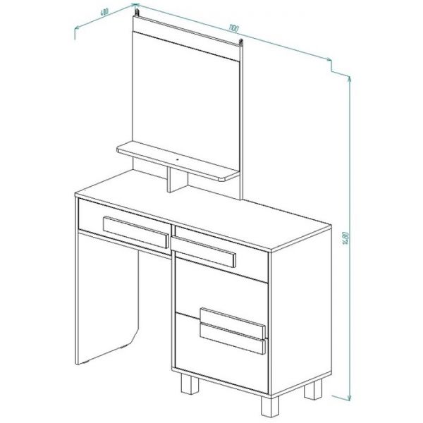 Столик туалетный с зеркалом СТ-5 1480х1100х400 Дуб выбеленный/Венге