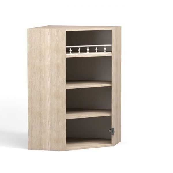 Шкаф-витрина навесной угловой с полкой Анжелика 600/600х300х920 Дуб молочный/Ясень