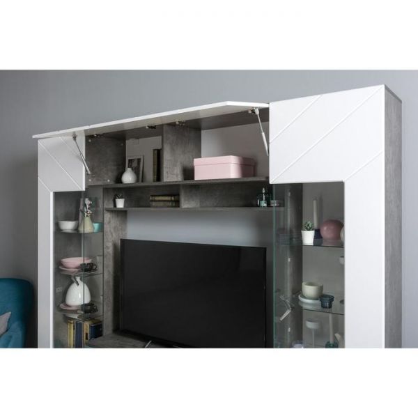 Гостиная Орлеан 15.95, ниша 1332х860, 2350х381х2003, Камень темный/Белый глянец МДФ