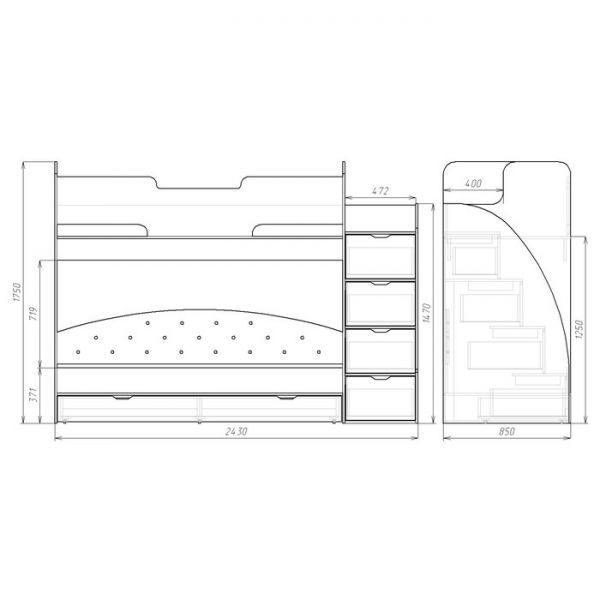 Кровать детская двухъярусная «Юниор 13», 800 ? 1900 мм, цвет белый / графит