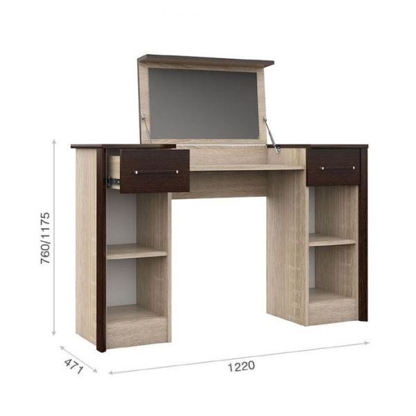 Стол туалетный «Эшли», 1220 ? 471 ? 760 (1175) мм, цвет венге / дуб сонома