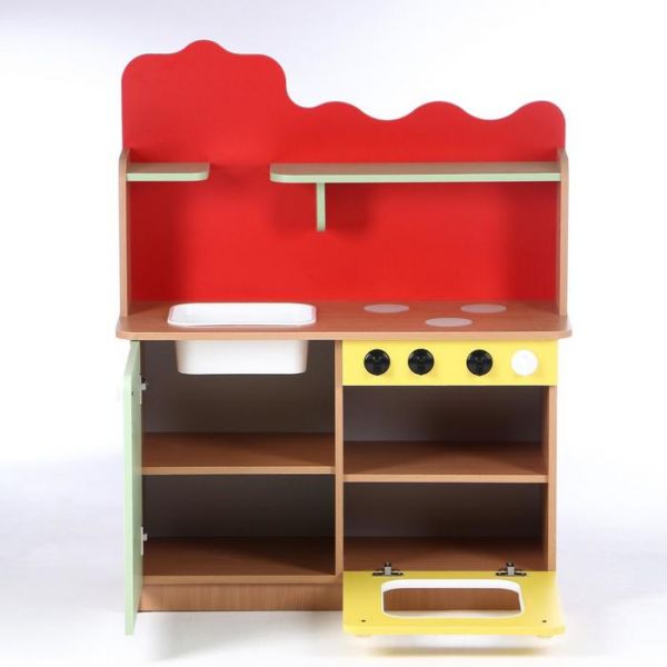 Кухня детская 950х420х1160, ЛДСП, корпус - бук, фасады - цветные