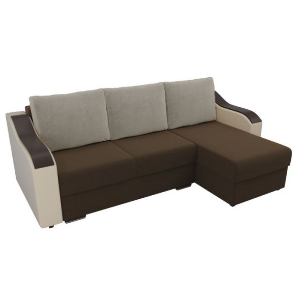 Угловой диван «Монако», механизм еврокнижка, микровельвет, цвет бежевый / коричневый