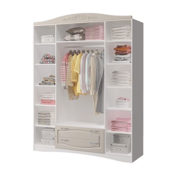 Шкаф 4-х дверный с зеркалом Виола-2, 1800х574х2313, Белый/Ясень жемчужный