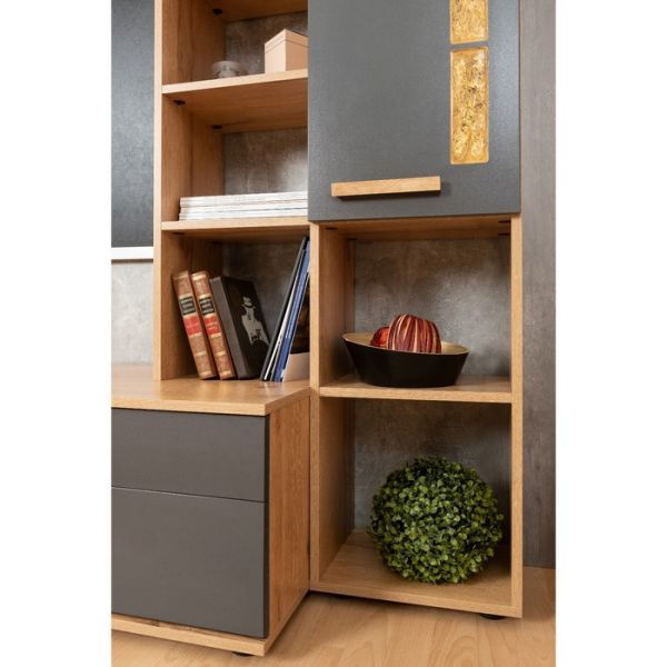 Шкаф Crown 2, 676 ? 279 ? 2113 мм, цвет дуб золотистый / графит