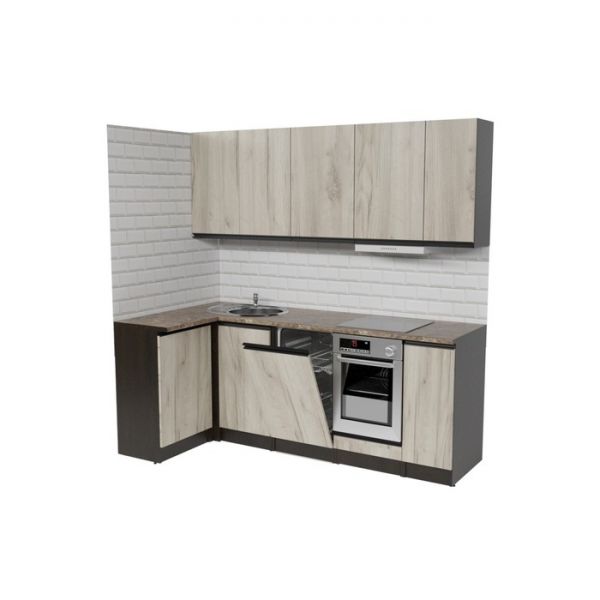 Кухонный угловой гарнитур Равенна прайм 2000х1100 Венге/Алмабра темная/Дуб браун