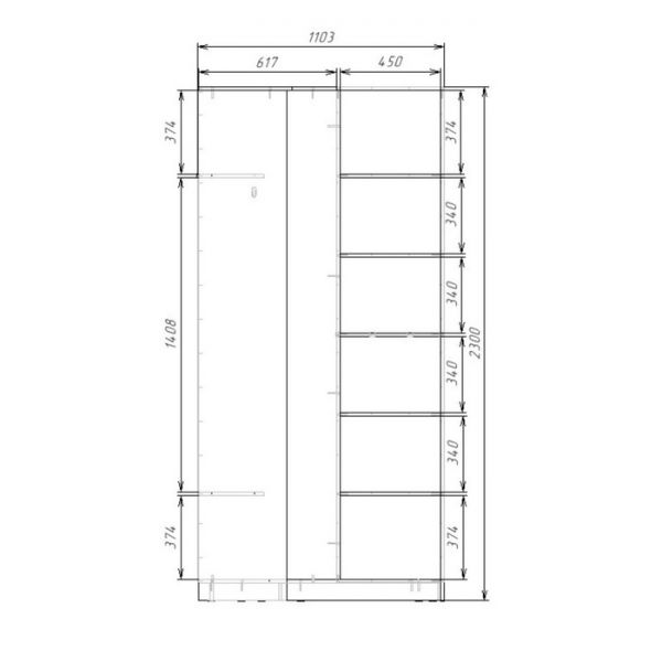 Угловой шкаф-купе Хит-У-23-4-11, 2300х1103х1103 ЛДСП Белый