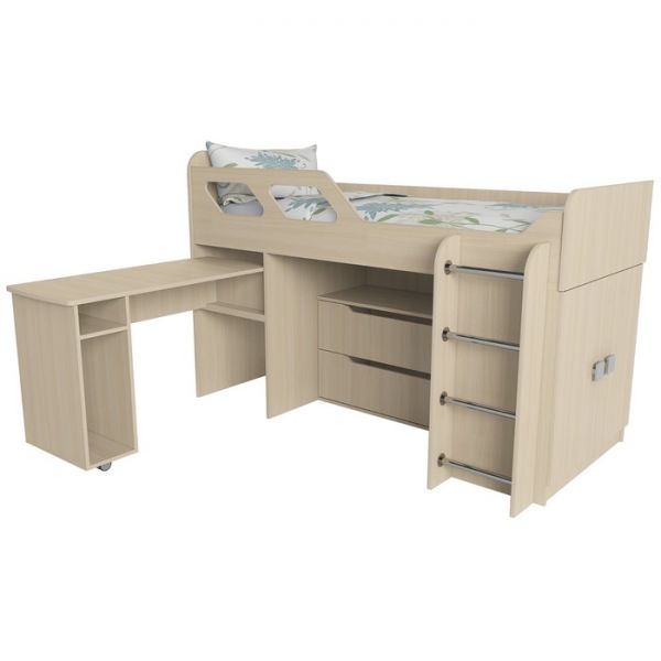 Кровать Вега 4 правый, 1950х1250х1260, Дуб молочный