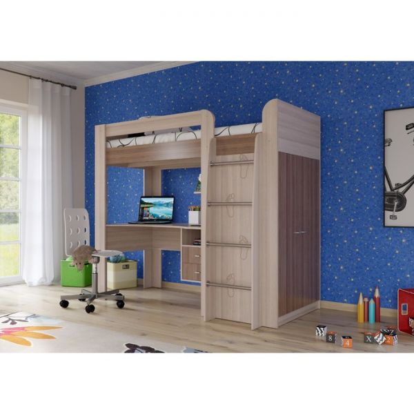 Кровать-чердак  СТЕП-800 2050х1000х1755 Ясень шимо темный/светлый