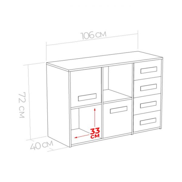 Тумба Юниор правая 4ящика и двери 1056х400х714 Ясень шимо темный/Белая Аляска/Индиго