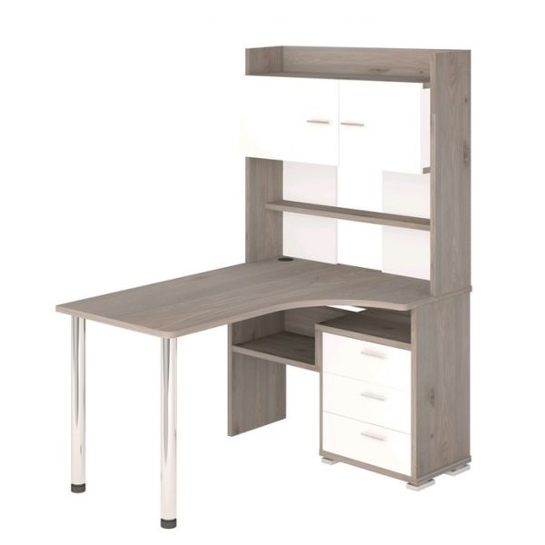 Стол компьютерный «СР 133» с надстройкой, 1010 ? 1300 ? 1750 мм, левый, нельсон / белый