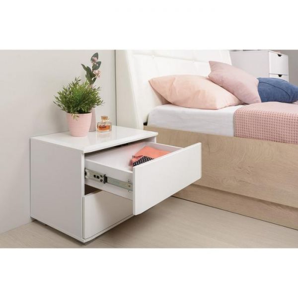 Тумба прикроватная Муссон 13.93, 530х352х377, Белый/ Белый глянец МДФ