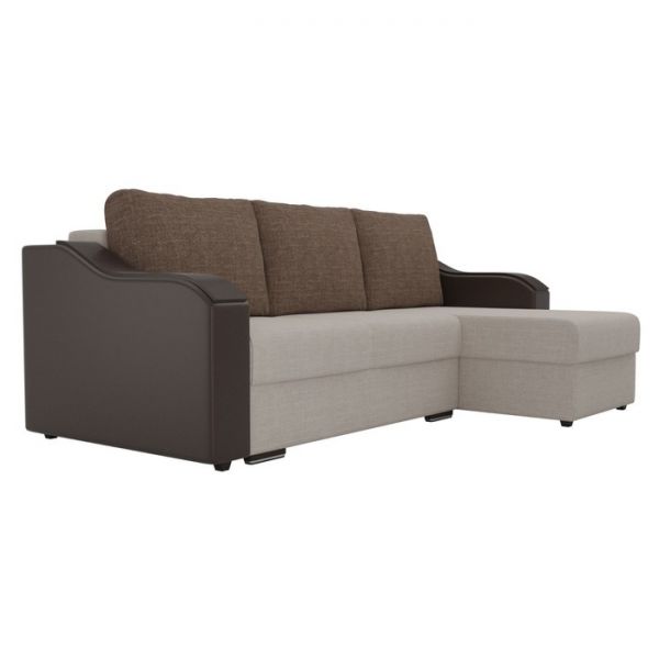 Угловой диван «Монако», механизм еврокнижка, рогожка, цвет бежевый / коричневый