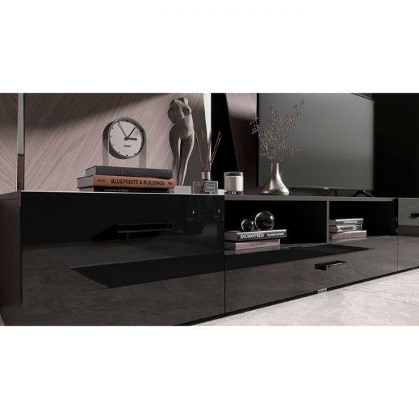 Гостиная Николь , 2000х520х2030, Черный глянец/Черный