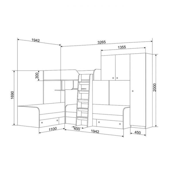 Детский комплекс «Трио 2», цвет дуб молочный / дуб молочный