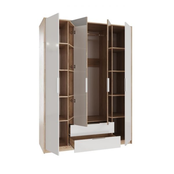Шкаф 4-х створчатый Нордик, 1571х575х2110,  Дуб сонома светлый/Белая Аляска