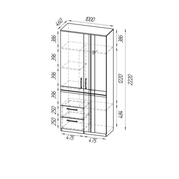 Шкаф 2х дверный с ящиками ПРЕЗЕНТ Бодега темный/светлый