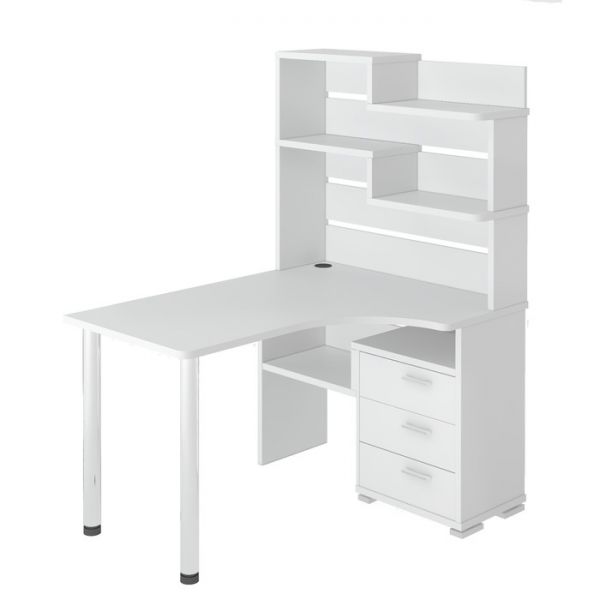 Стол СР-132, угол правый с надстройкой, 1300 ? 1010 ? 1640 мм, цвет белый жемчуг