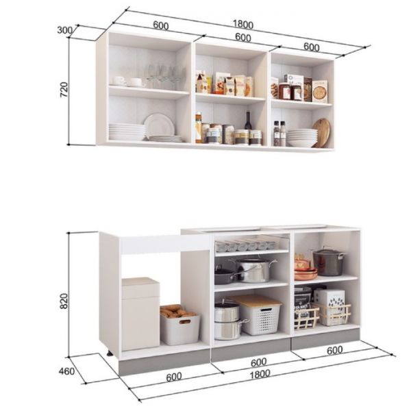 Кухонный гарнитур Бостон 1800х600  белый/белый/красный глянец