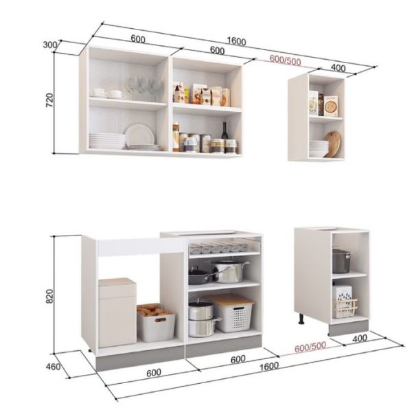 Кухонный гарнитур Стоун 1600х600 белый/грей софттач/палисандр