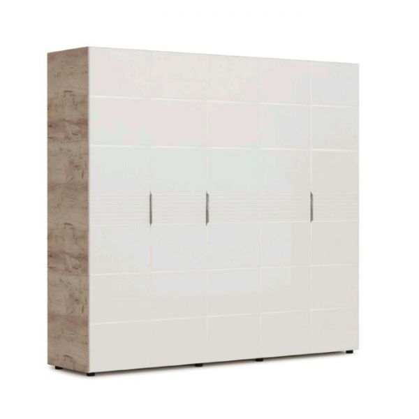 Шкаф «Джулия», 5-ти дверный без зеркал, 2232 ? 560 ? 2058 мм, крафт серый / белый глянец