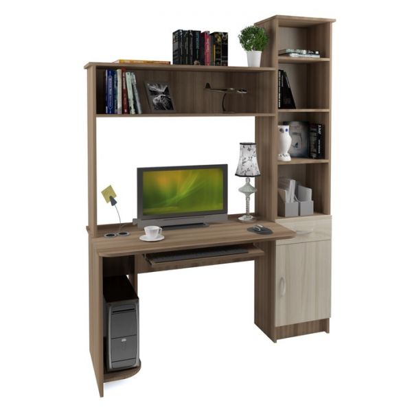 Стол компьютерный Интел-2 1500х600х2000  Ясень Шимо темный/светлый