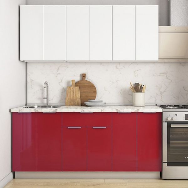 Кухонный гарнитур Бостон 1800х600  белый/белый/красный глянец