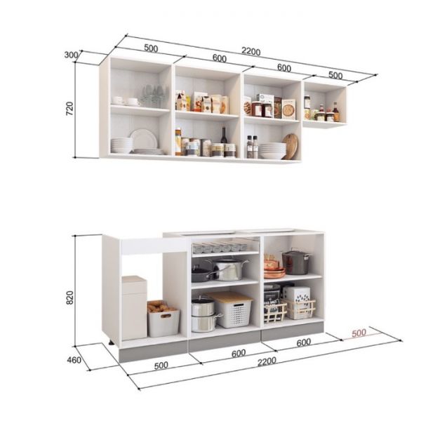 Кухонный гарнитур Виктория 2200х600 белый/крем глянец/шоколад глянец