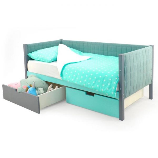 Детская кровать-тахта мягкая Svogen графит-мятный