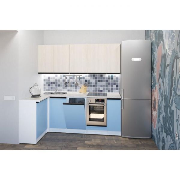 Кухонный угловой гарнитур Соната прайм 2000х1100 Ясень шимо светлый,Капри/Белый