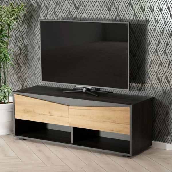 Тумба ТВ Смайл-2 1150х360х420 морское дерево карбон/дуб крафт золотой