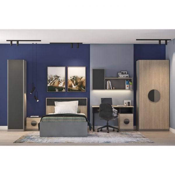 Полка «Тиволи», 1250 ? 244 ? 656 мм, цвет дуб сонома / глиняный серый / графит серый