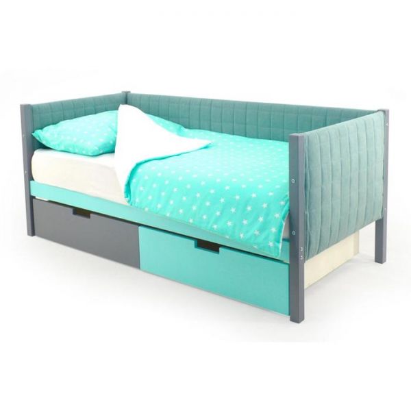 Детская кровать-тахта мягкая Svogen графит-мятный