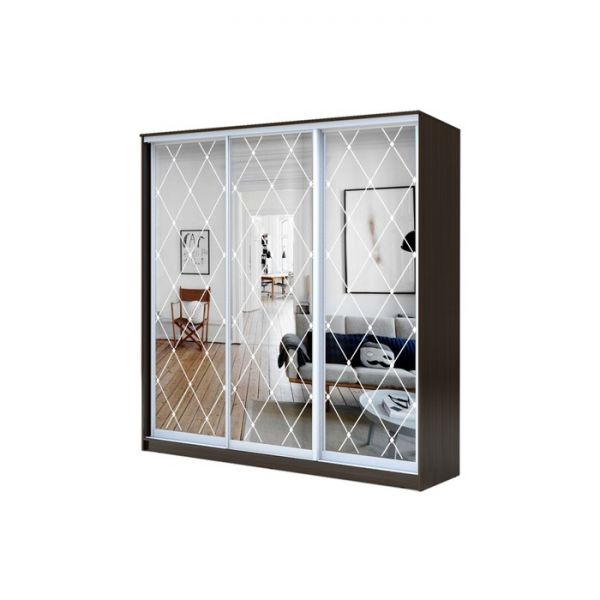Шкаф-купе Хит-22-18/2-666, 1800x620x2200, Ясень шимо тёмный, Ромб большой на зеркале