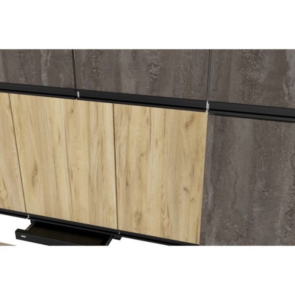 Кухонный гарнитур Сапфир Экстра 3000х600 белый/дуб бунратти/дуб золотой/бетон темный